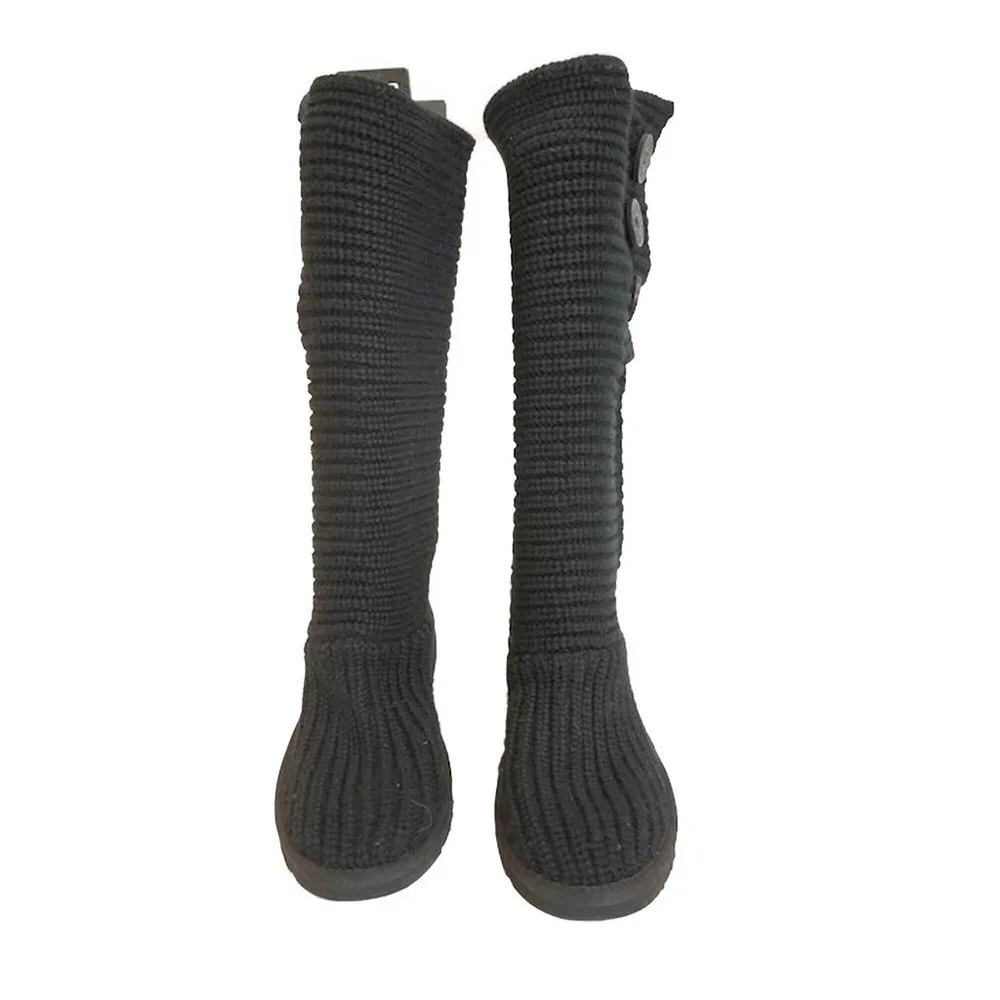 Authentic Ugg Classic Cardy Boots Knit Fabric Shearling Footbed Tall Foldover - Picture 3 of 6